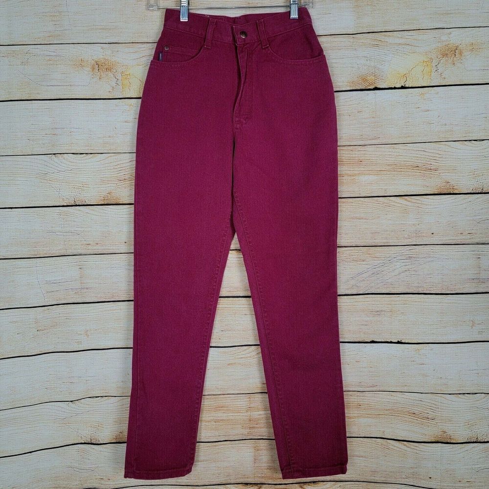 Vintage Lee Riders Jeans Girls Size 16 Slim Easy Fit Rose Red Tapered Leg Mom